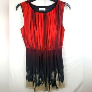 Calvin Klein Red and Black Pleated Sleeveless Dress Career Sz 6